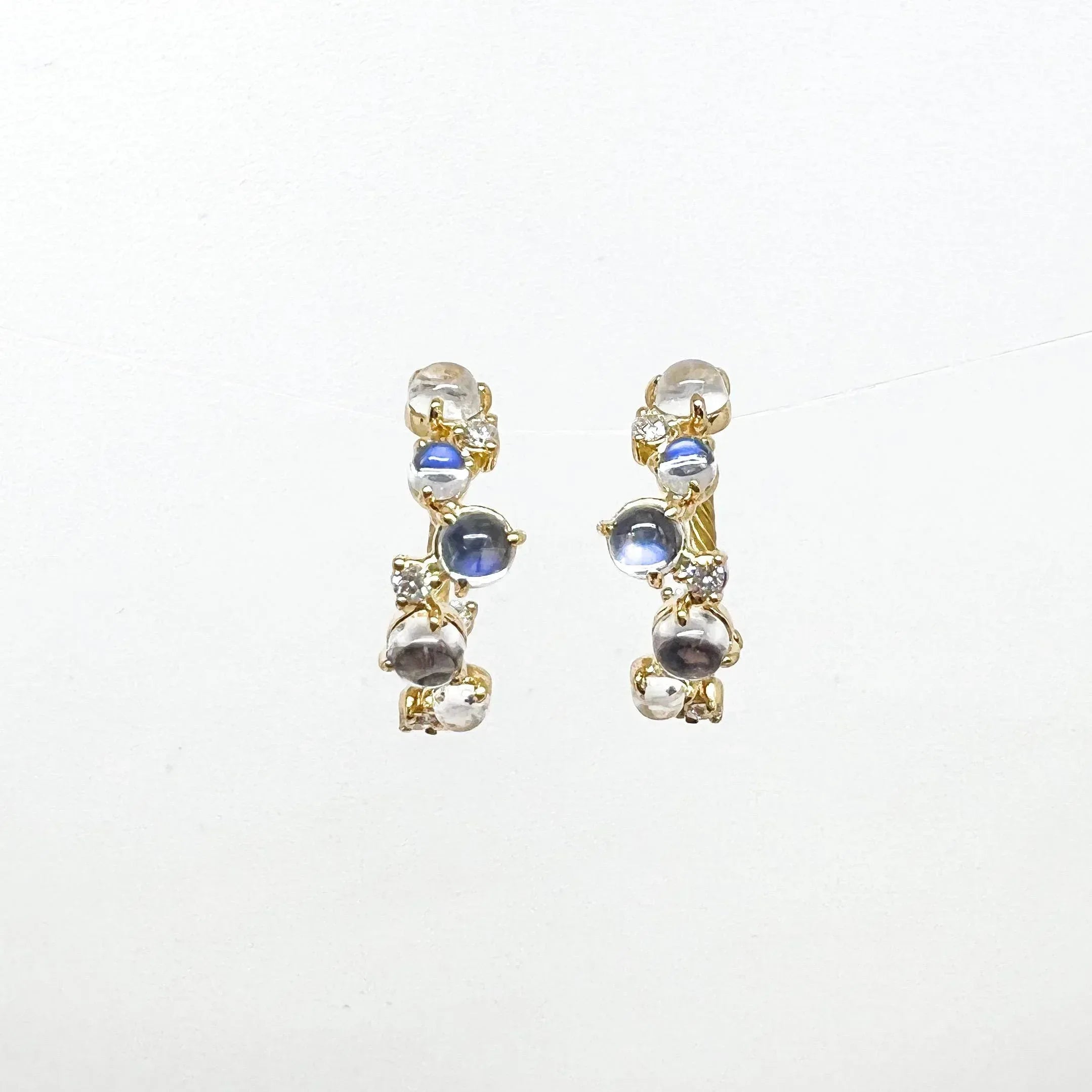 Yellow Gold and Moonstone Hoop Earrings