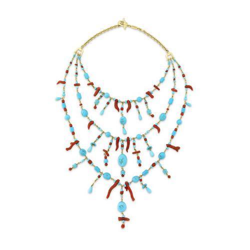 Paul Morelli Turquoise And Coral Bib