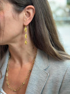 Yellow Gold Triple Drop Cylinder Earrings