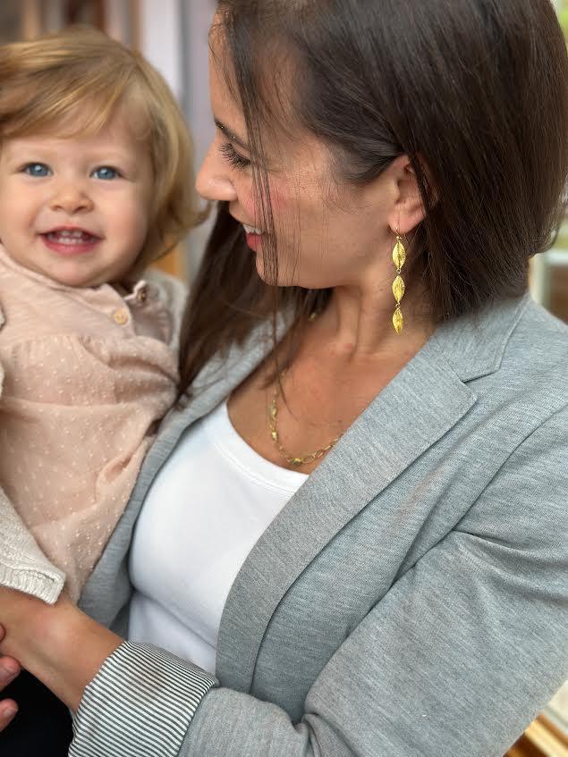 Yellow Gold Triple Drop Cylinder Earrings