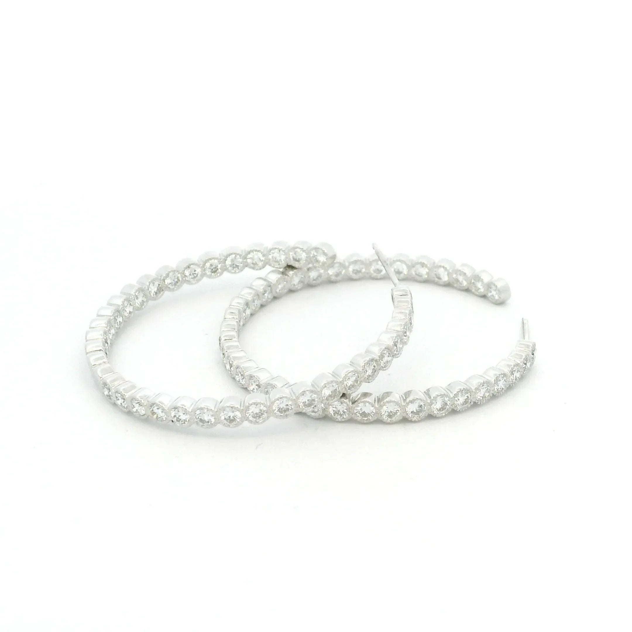 White Gold and Diamond Milgrain Hoops