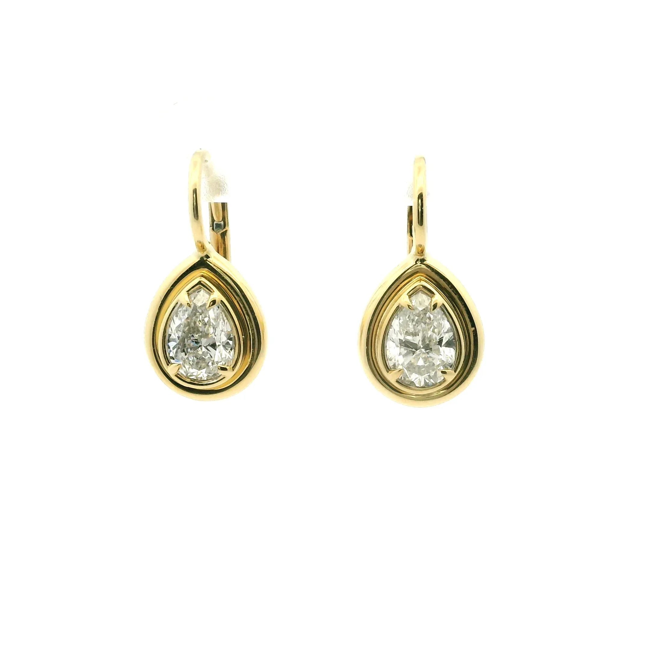 18 Karat Yellow Gold and Diamond Drop Earrings