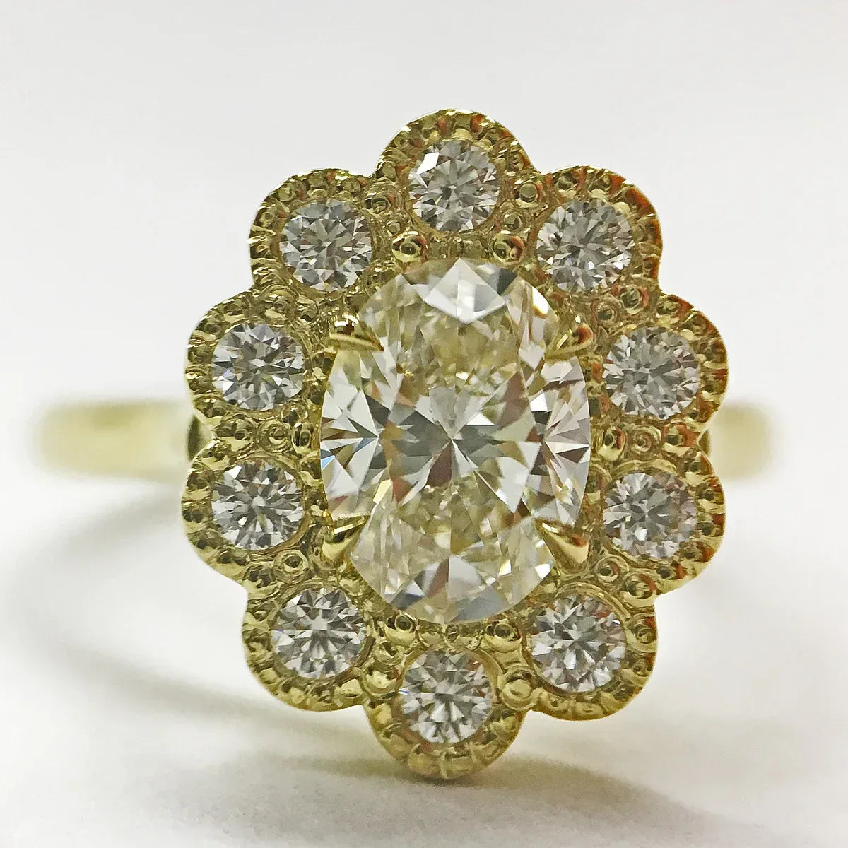Rahamivov Oval Diamond Cluster Halo in Yellow Gold