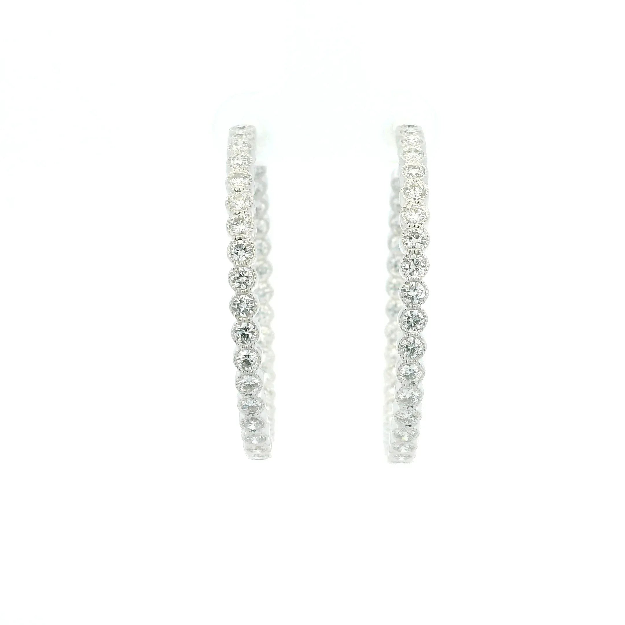 White Gold and Diamond Milgrain Hoops