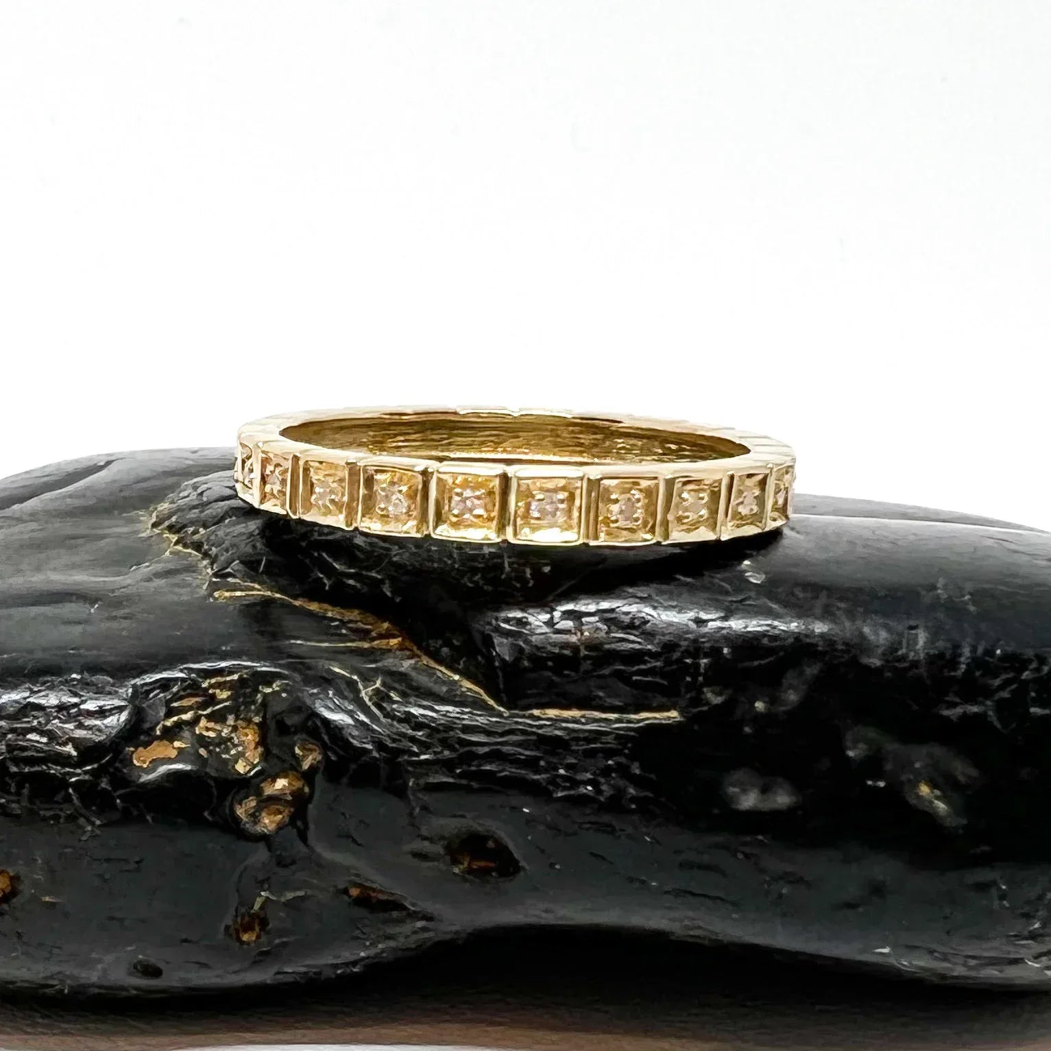 Yellow Gold and Diamond Squares Band