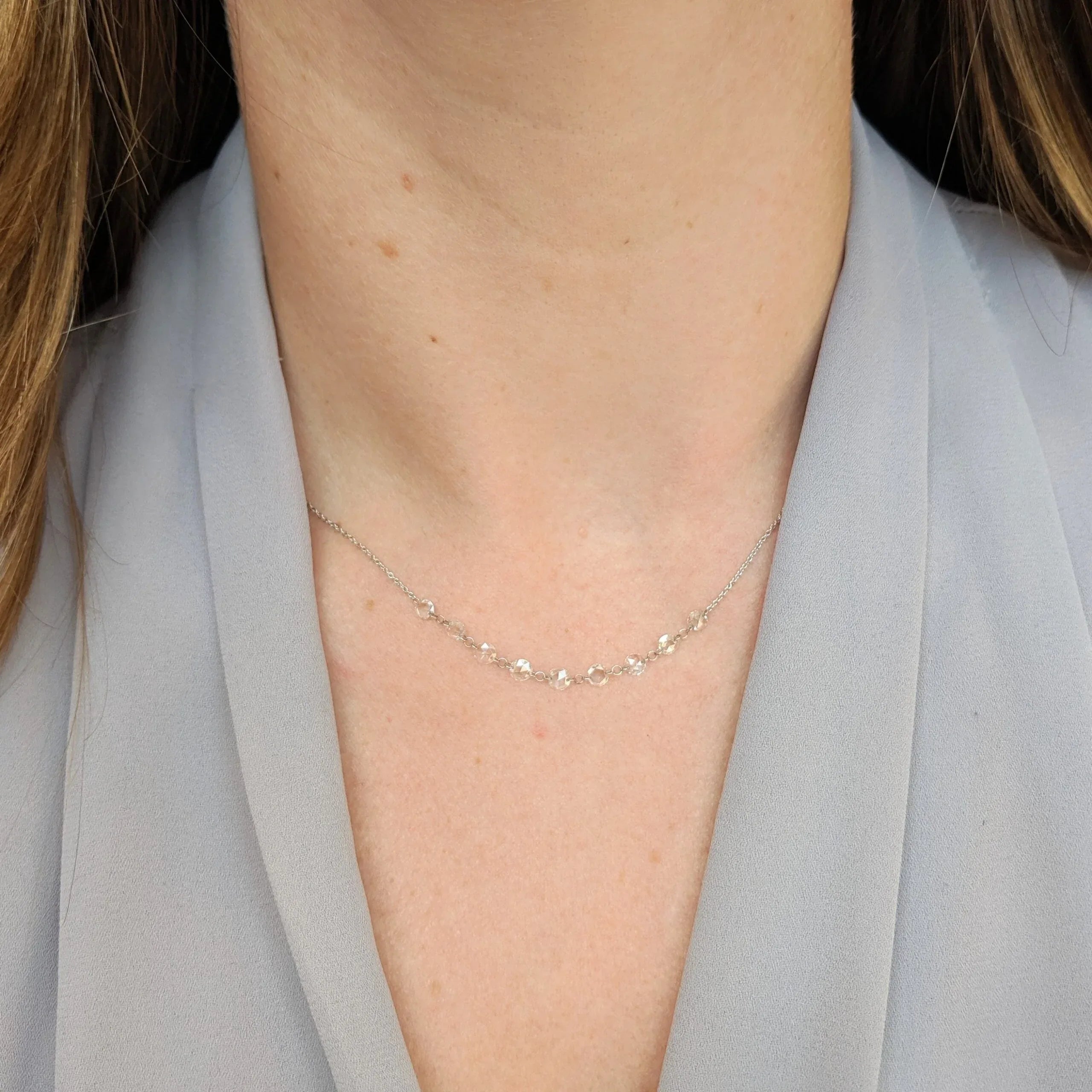 White Gold, Rose Cut Diamond Strand Necklace