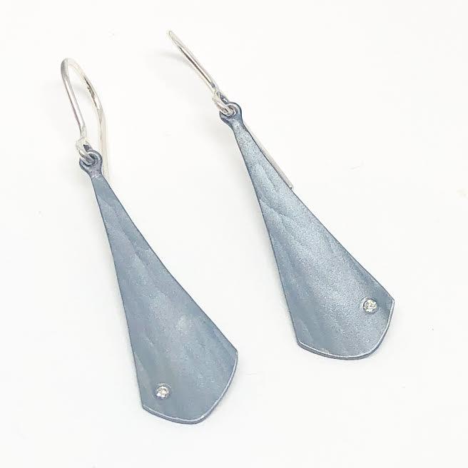 Matte Black Silver and Diamond Small Orchid Earrings