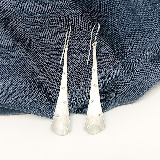 Matte Long Diamond Orchid Earrings