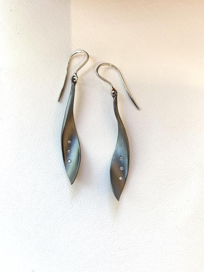 Blackened Silver and Diamond "Pod" Earrings