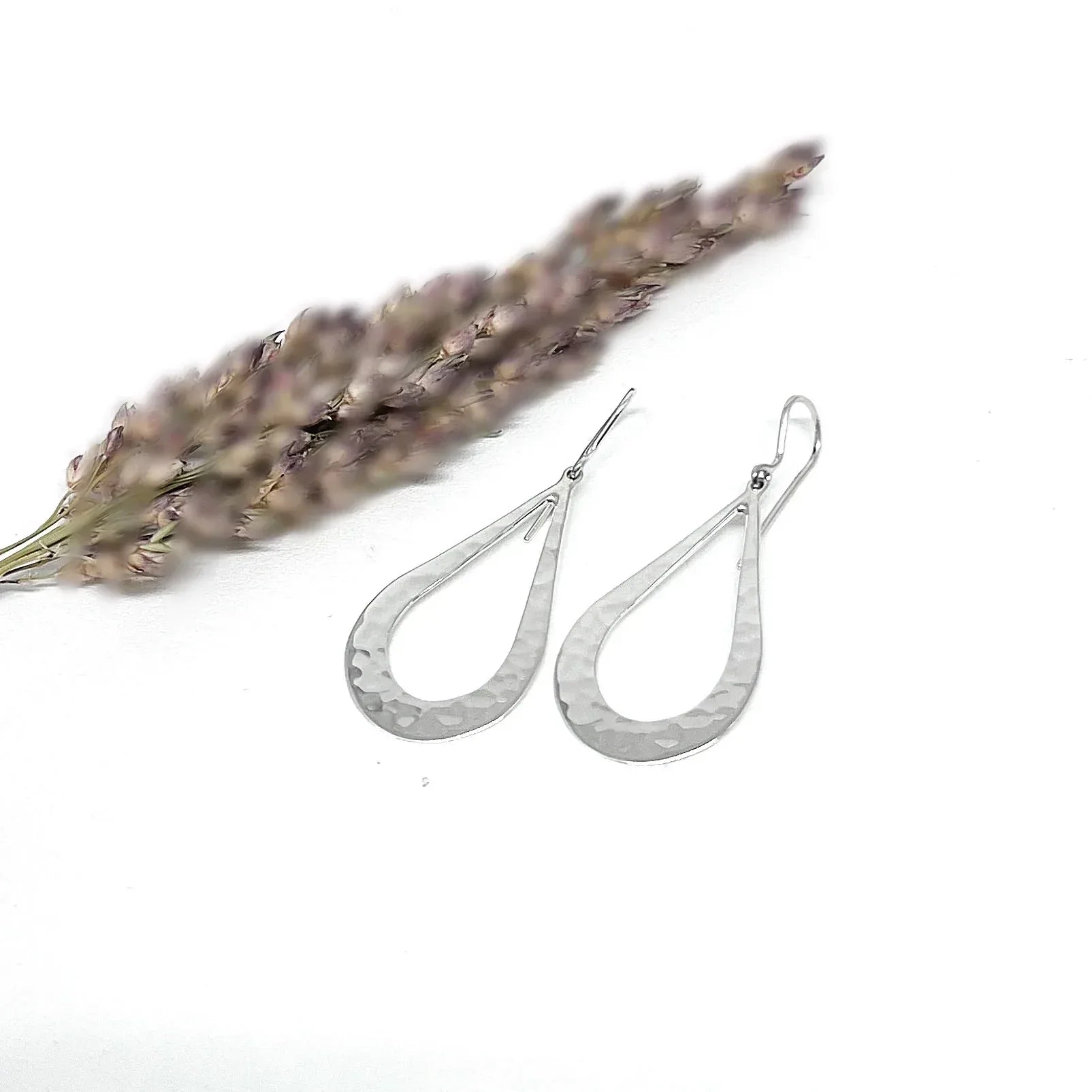 EcoSilver Teardrop Hammered Earrings