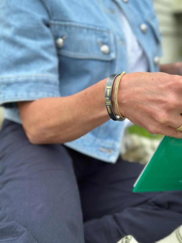 Diamond, 18 karat Yellow and Oxidized Silver Cuff Bracelet