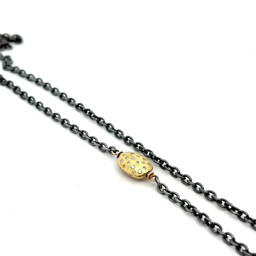 18 karat Yellow Gold, Oxidized Sterling Silver and Diamond Necklace Necklace