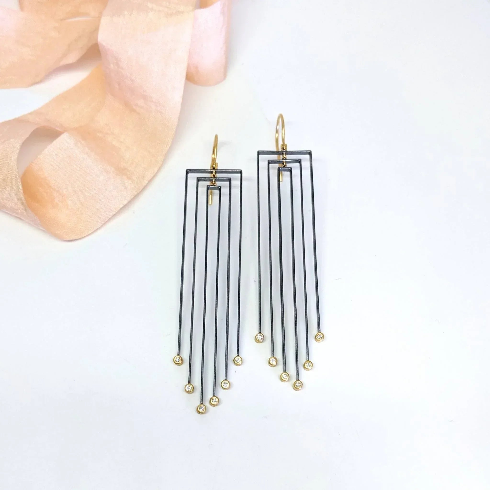 Elongated Oxidized "Ribbon" Earrings