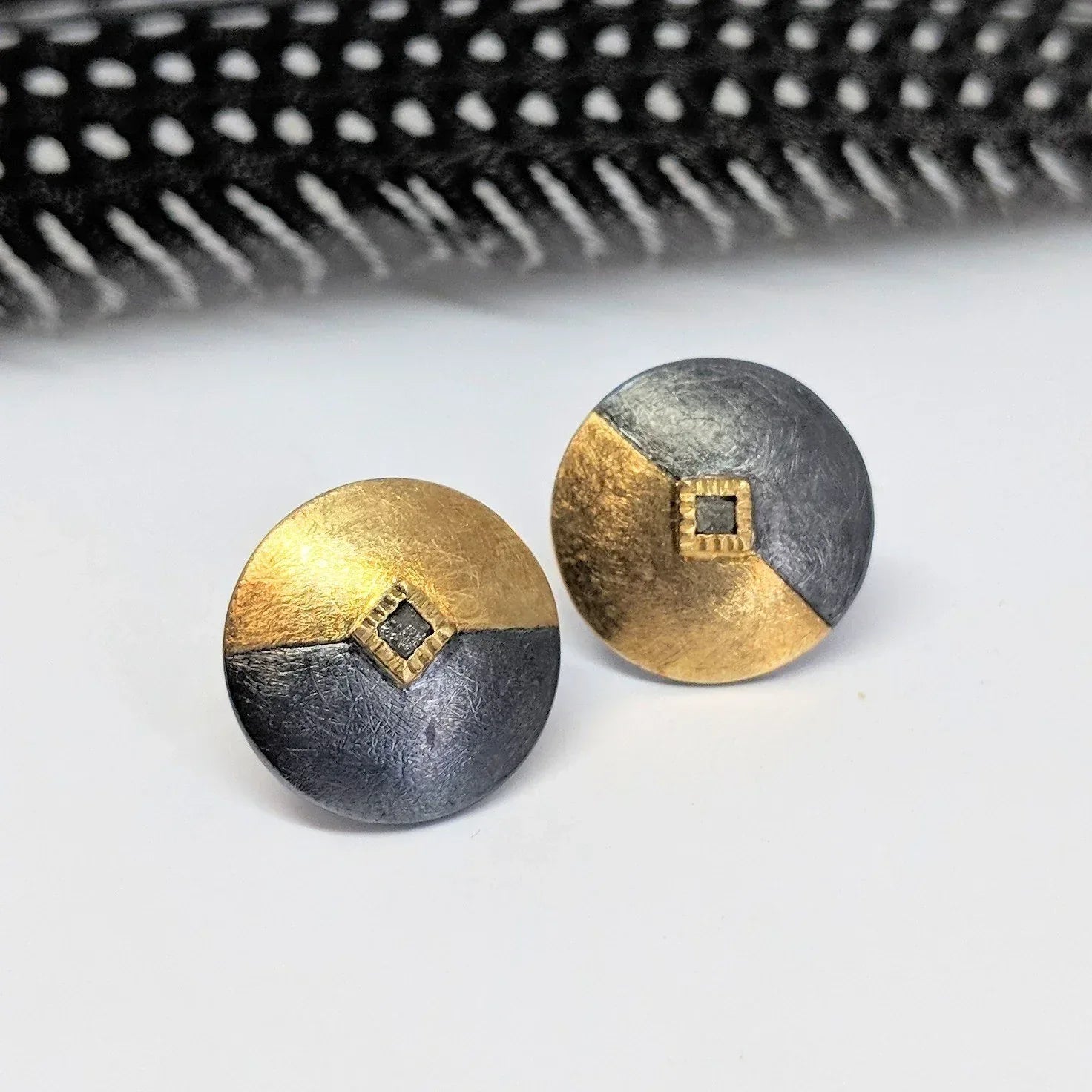 Handforged Mixed Metal Shield Earrings