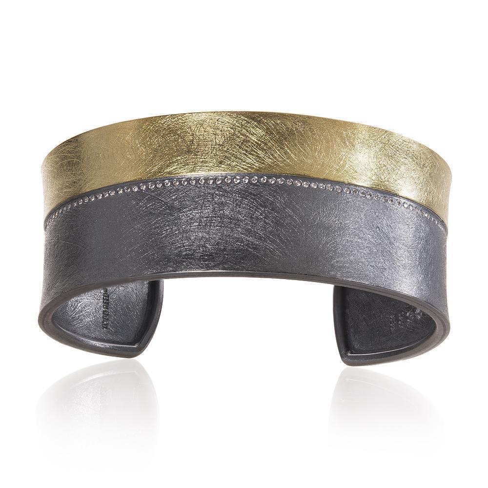 Striped Mixed Metal Cuff with Diamonds
