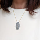 Handforged Oxidized Silver Oval Pendant with Diamonds