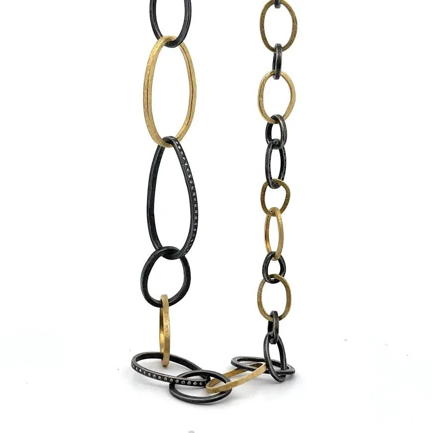 Diamond, 18 karat Yellow Gold and Oxidized Silver Chain Link Necklace