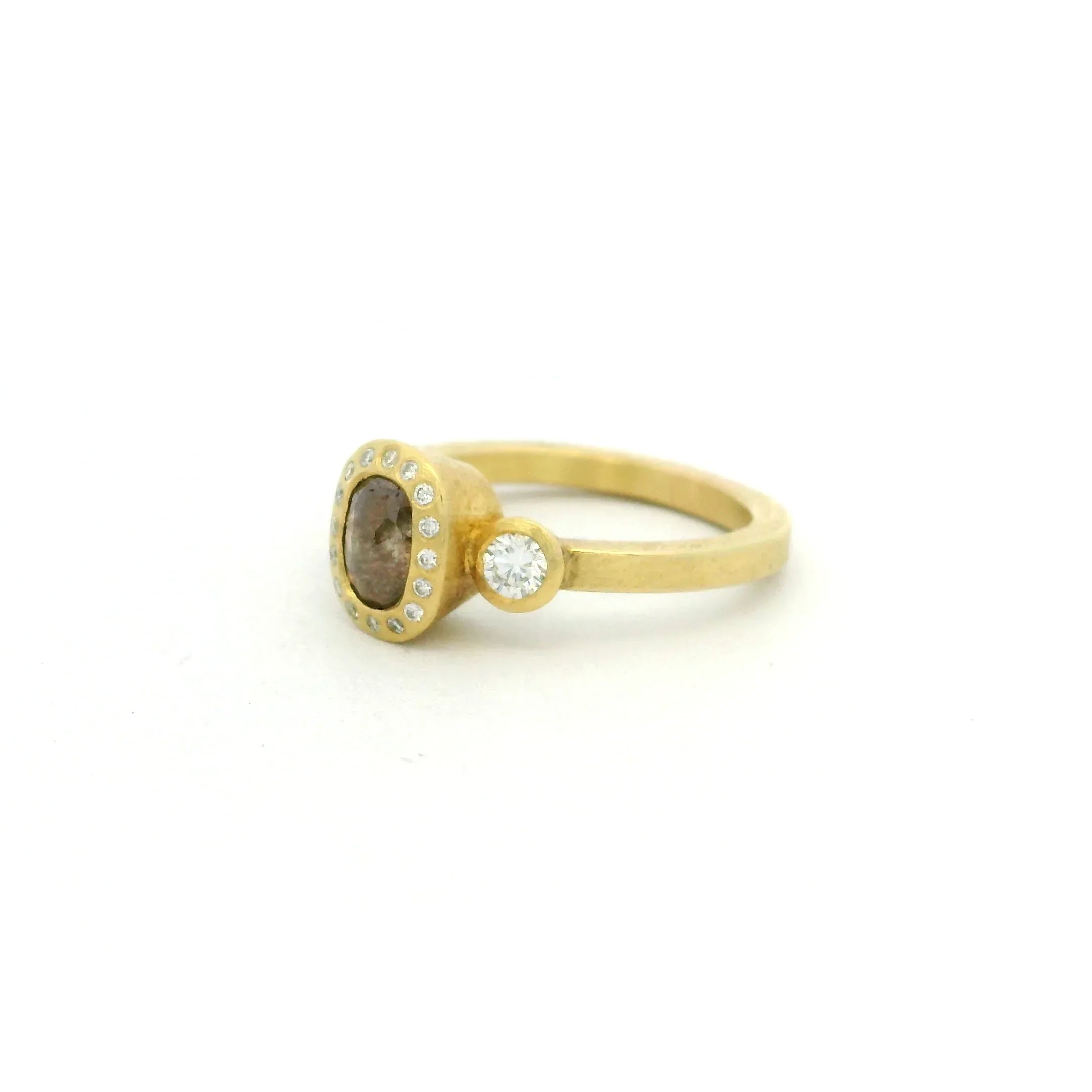 18 Karat Yellow Gold Three Stone Diamond Ring