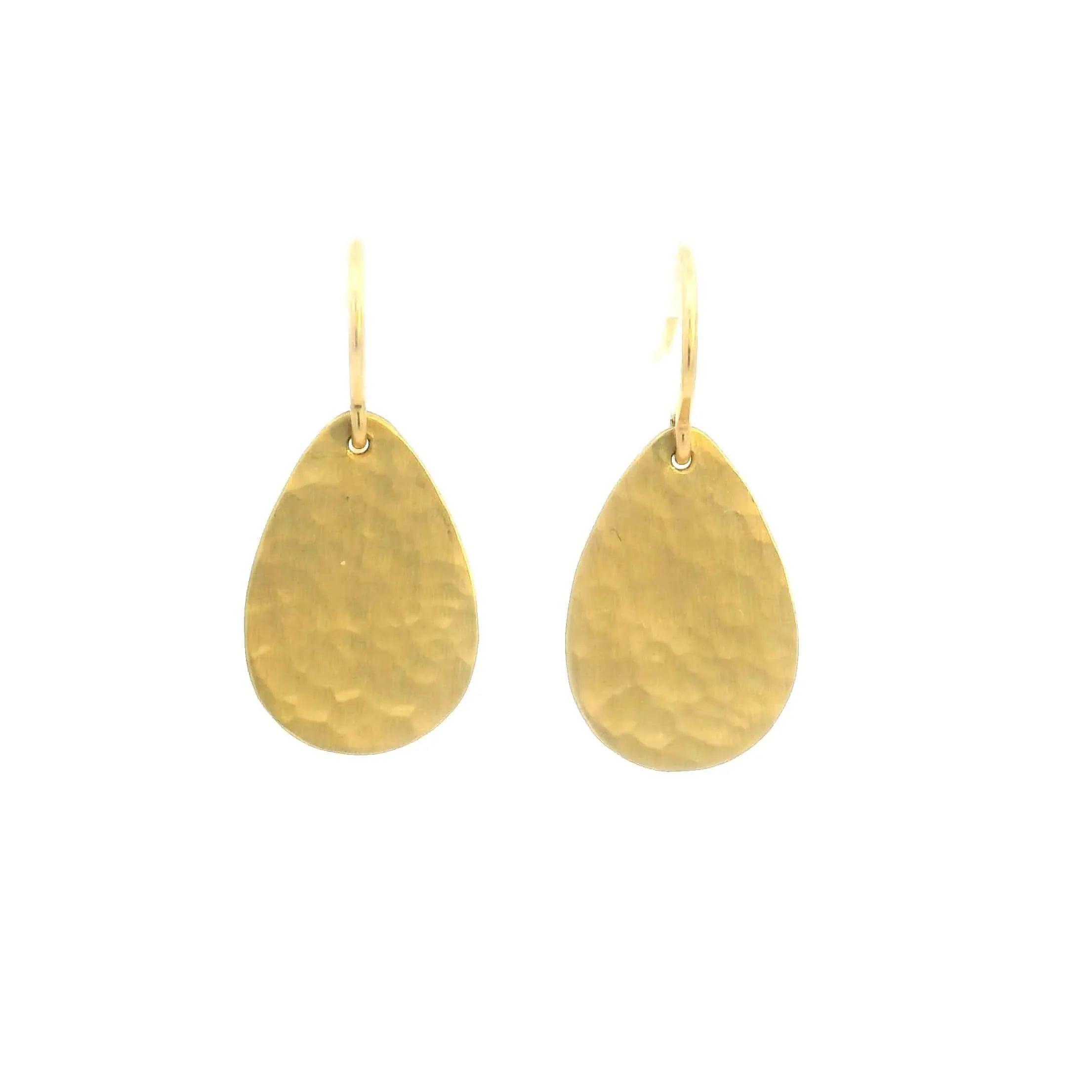 18 karat Yellow Gold Hammered Pear Earrings