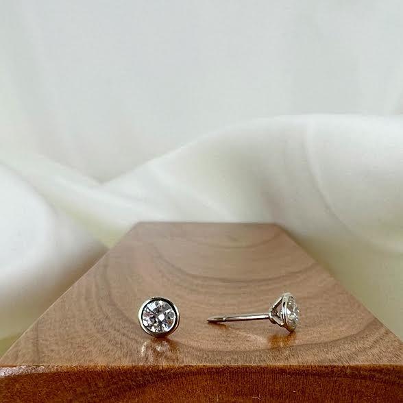 Platinum and Diamond Bezel Stud Earrings