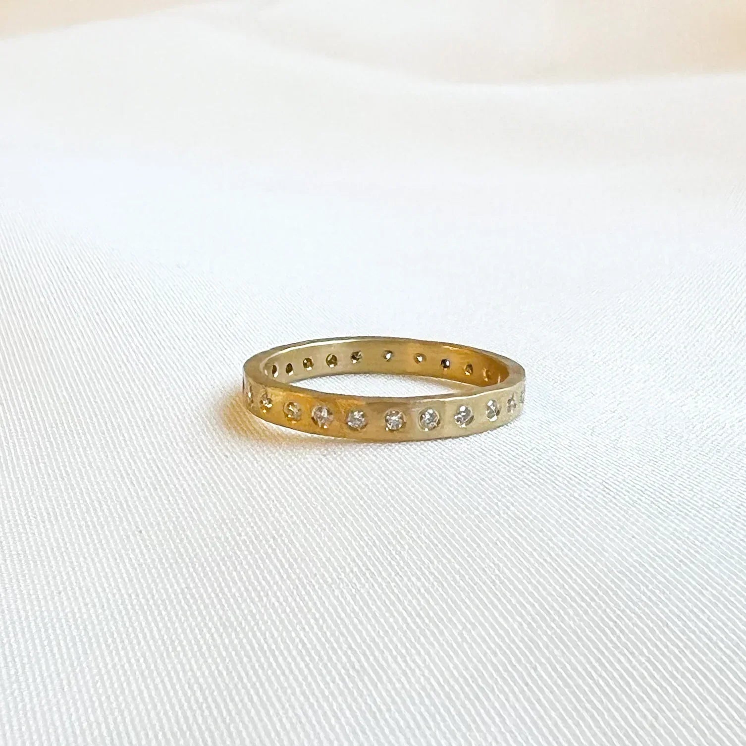 Yellow Gold and Diamond Hammered Band