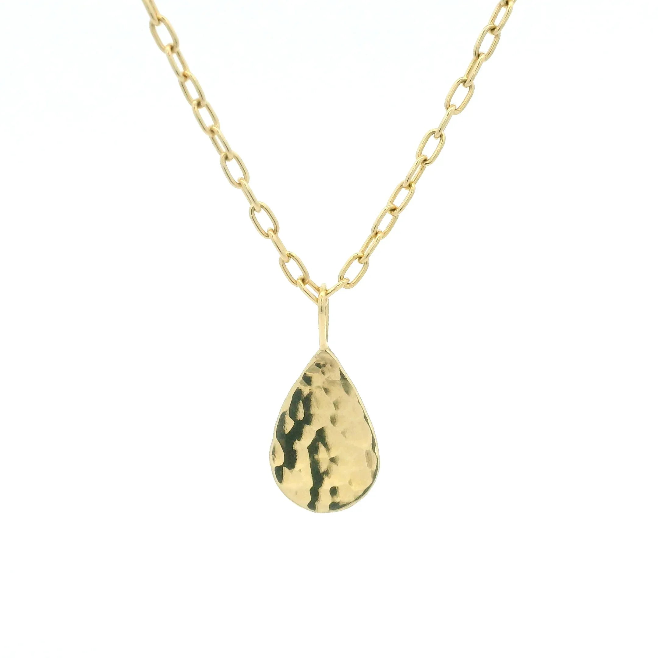Yellow Gold Hammered Pear Pendant