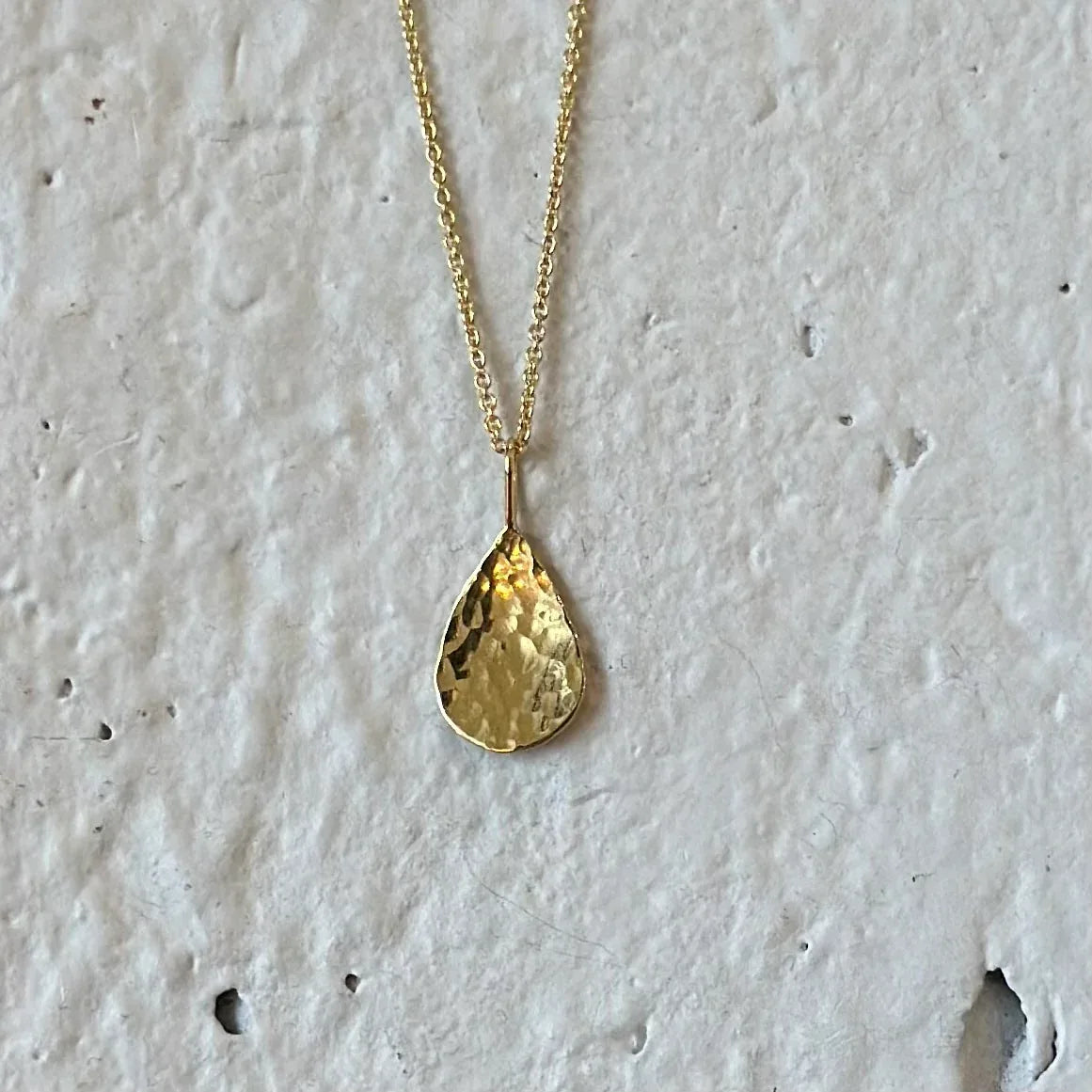 Yellow Gold Hammered Pear Pendant