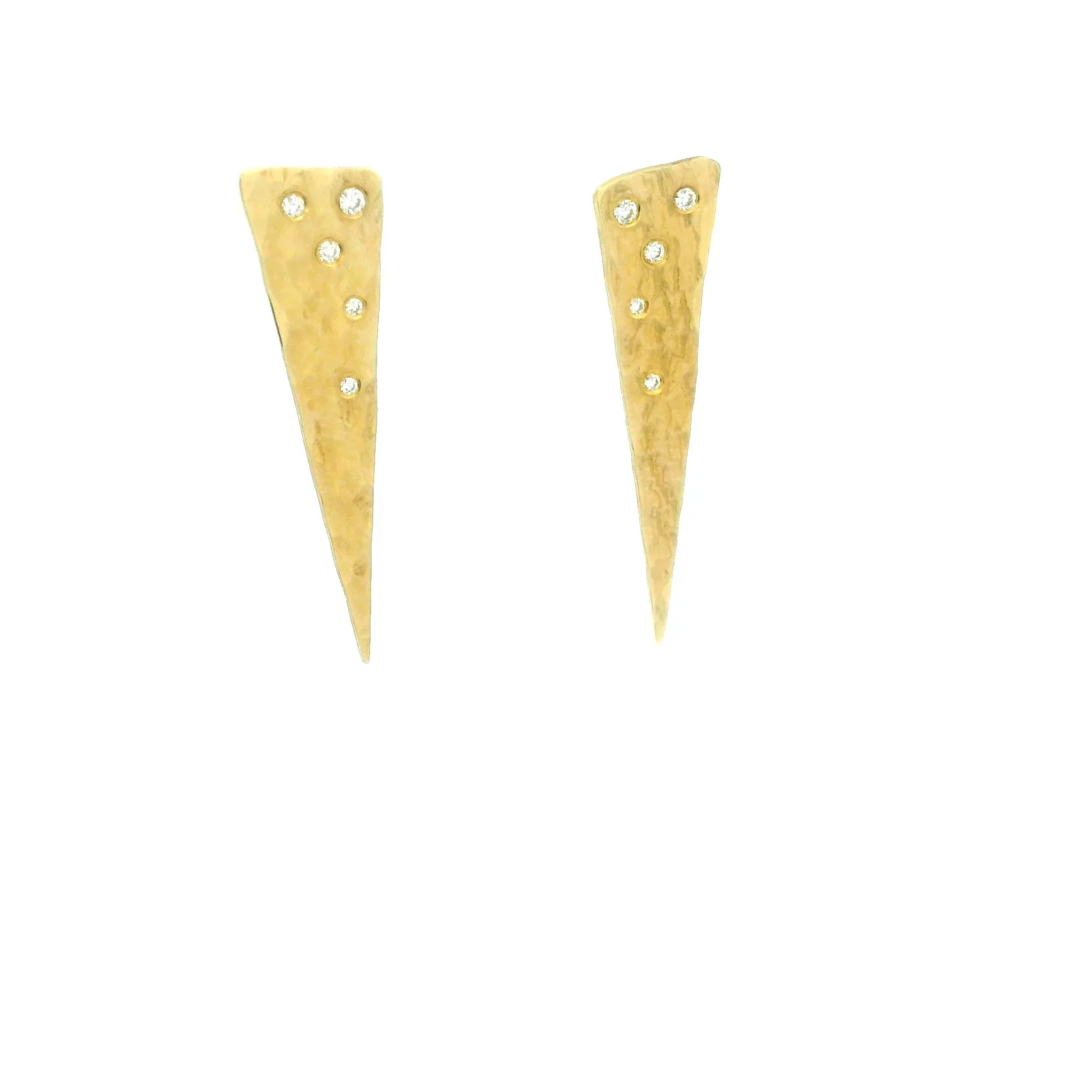18 karat Yellow Gold and Diamond Elongated Triangular Studs