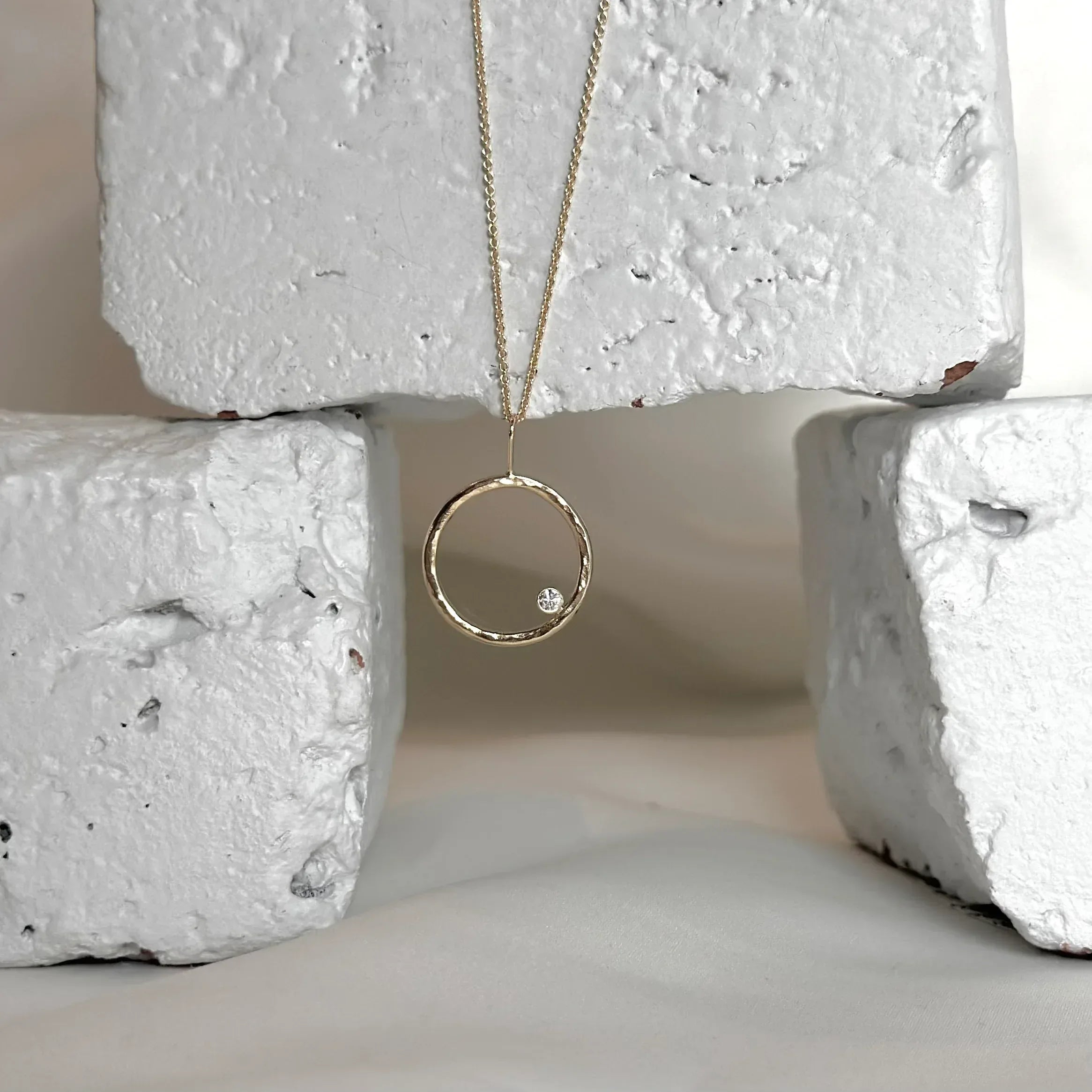 Yellow Gold and Diamond Open Circle Pendant