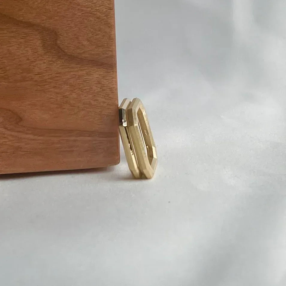 12mm Yellow Gold Cut Corner Hinged Earrings