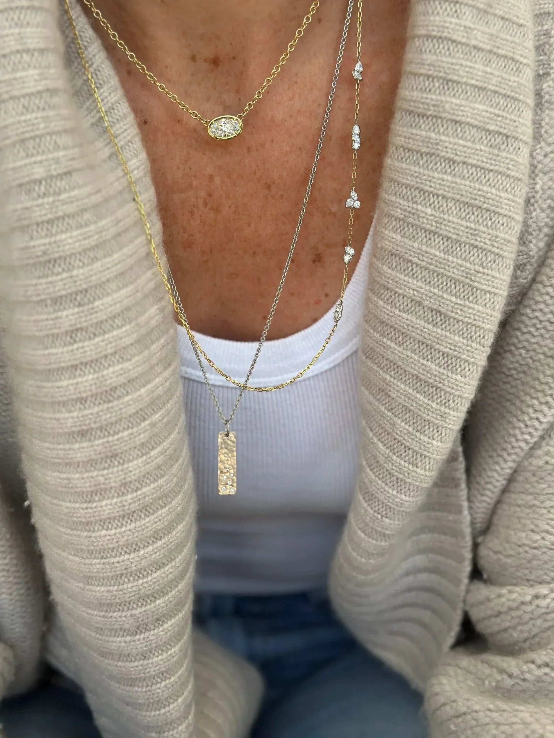 Platinum Diamond Hammered Bar Pendant