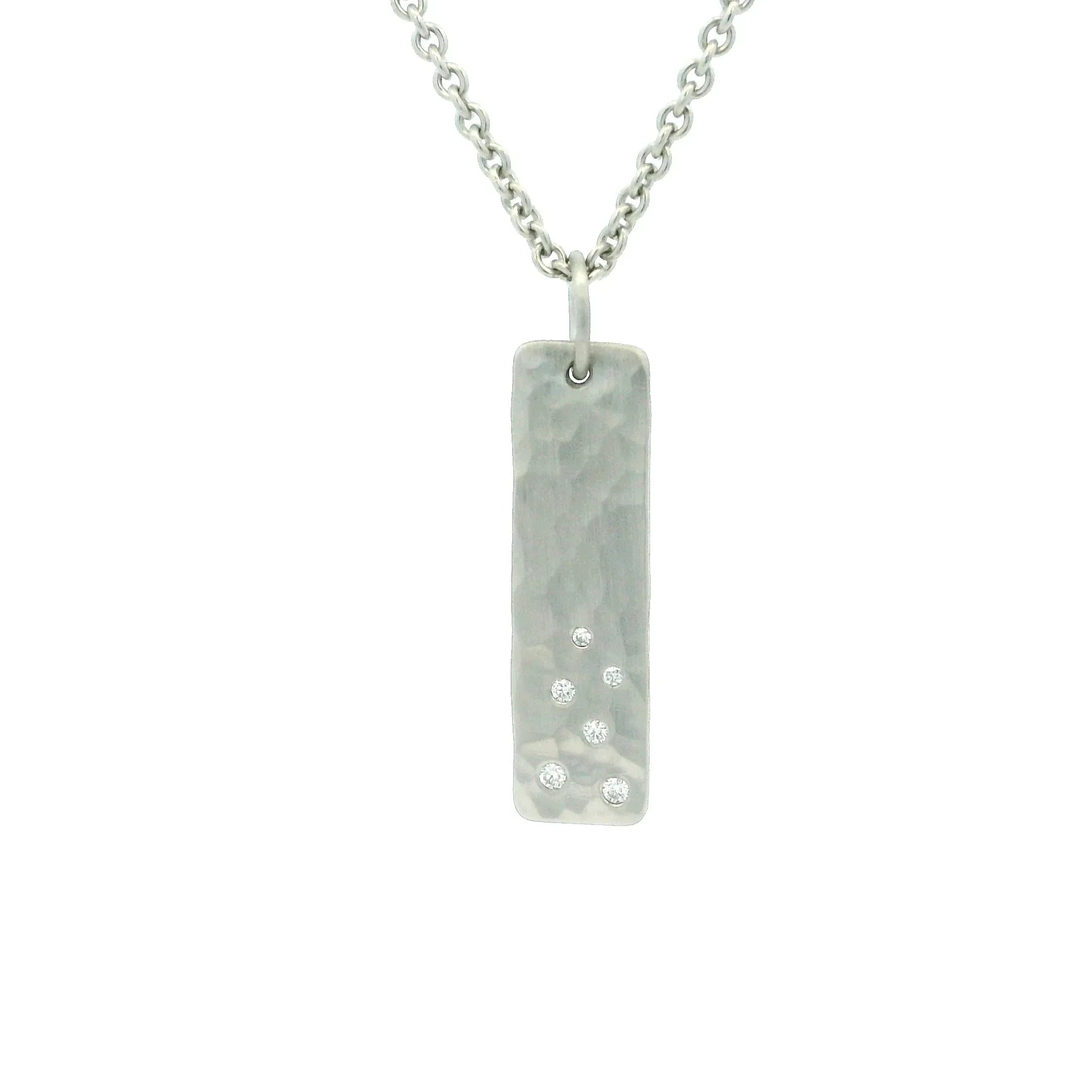 Platinum Diamond Hammered Bar Pendant