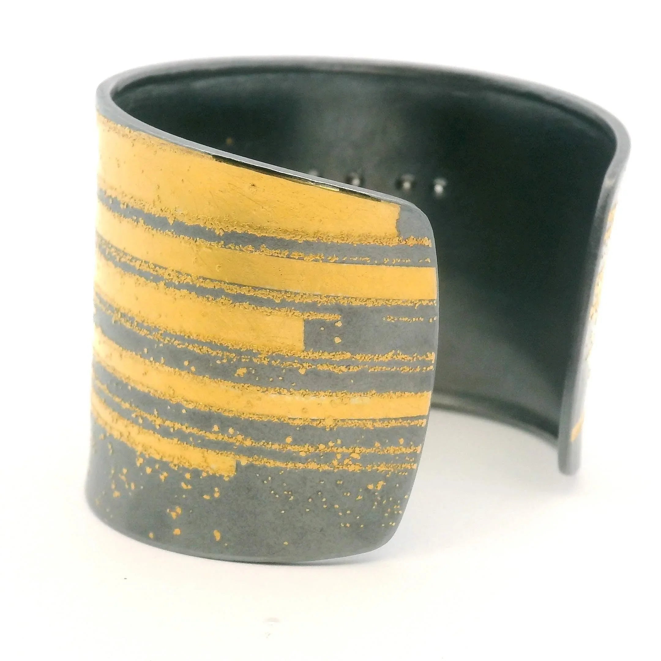 Yellow Gold Silver and Diamond Wide Cuff