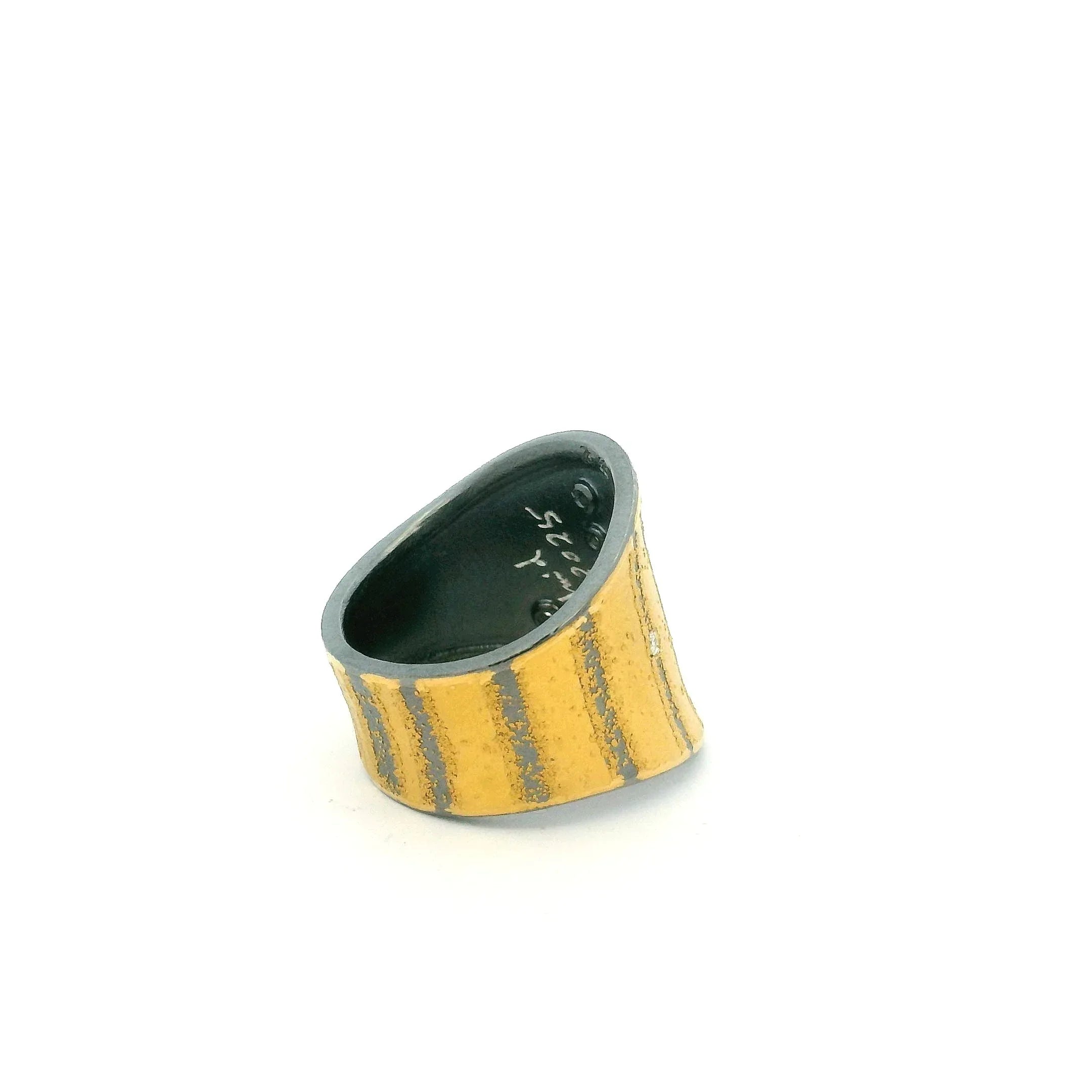 Yellow Gold and Oxidized Silver and Diamond Ring