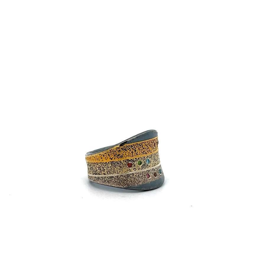 Yellow Gold and Silver Colorful Diamond Ring