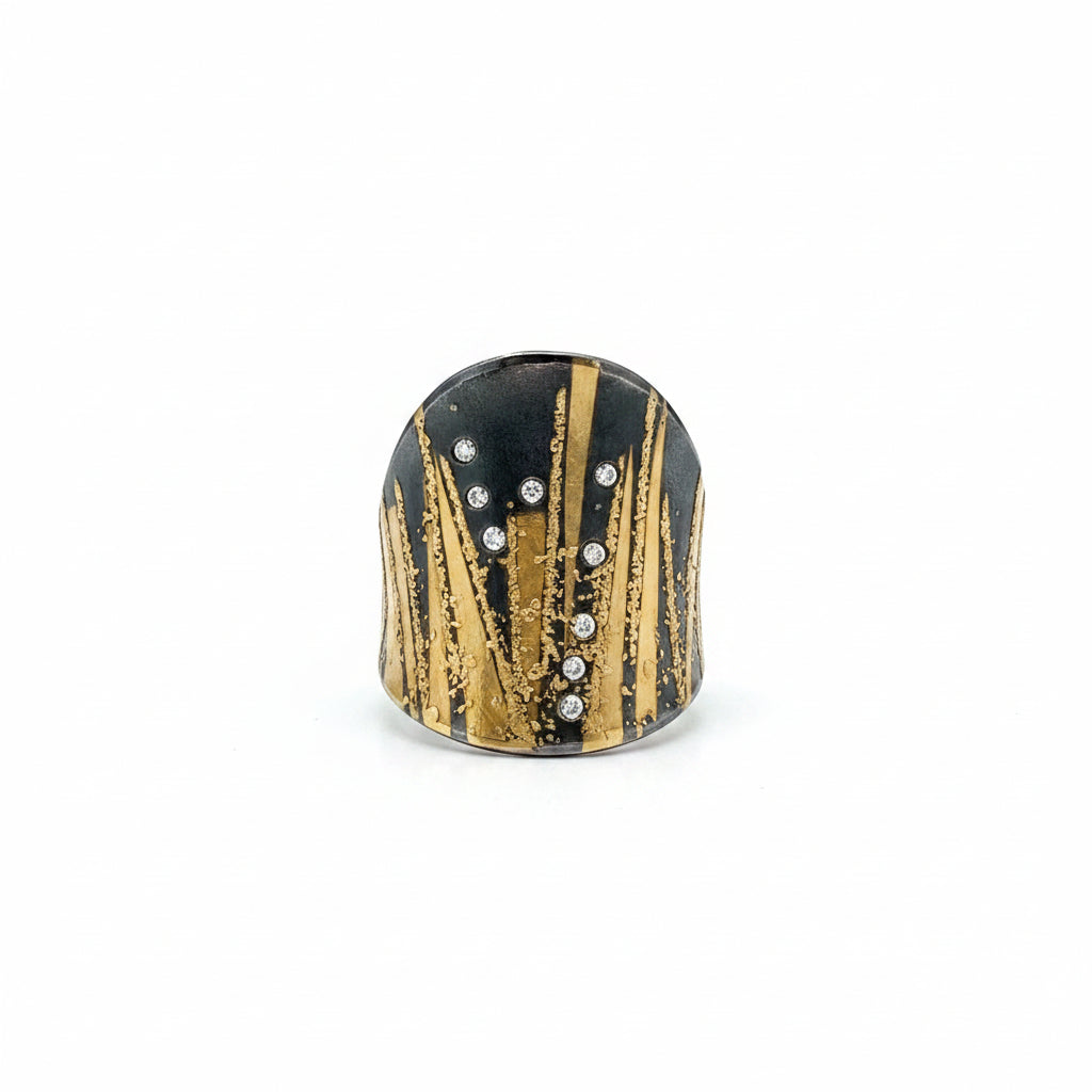 Sterling Silver and Yellow Gold and Diamond Ring