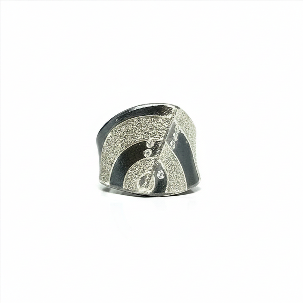 Oxidized Silver Yellow Gold and Diamond Ring