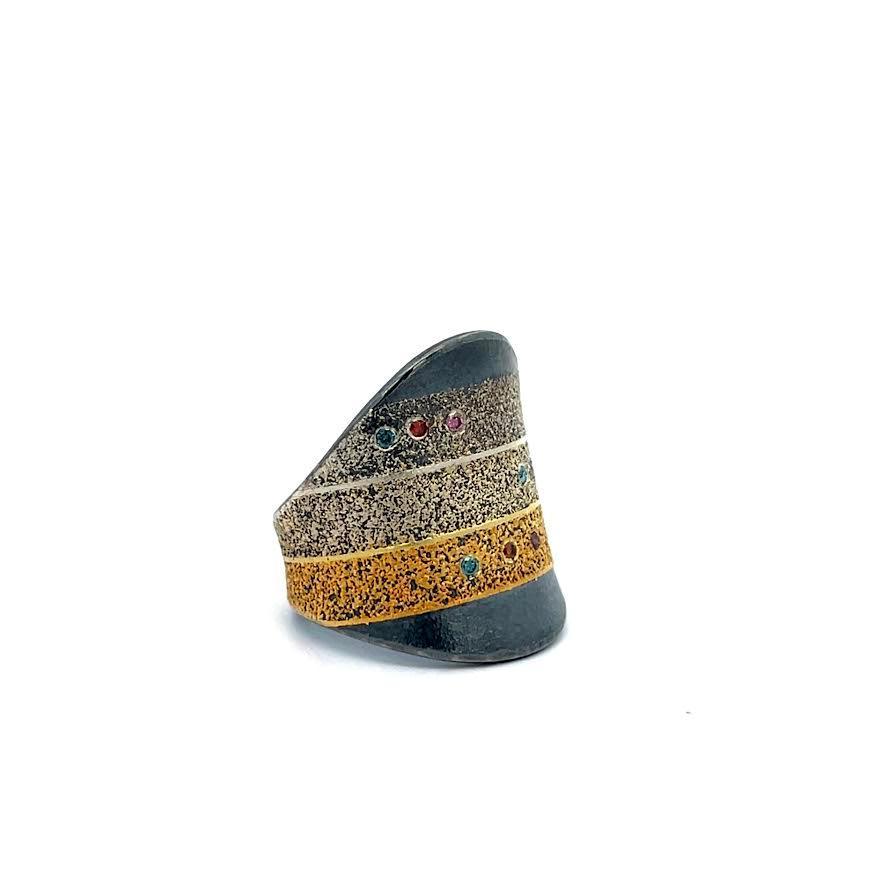 Yellow Gold and Silver Colorful Diamond Ring