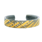Yellow Gold, Oxidized Silver and Diamond Diagonal Striped Cuff