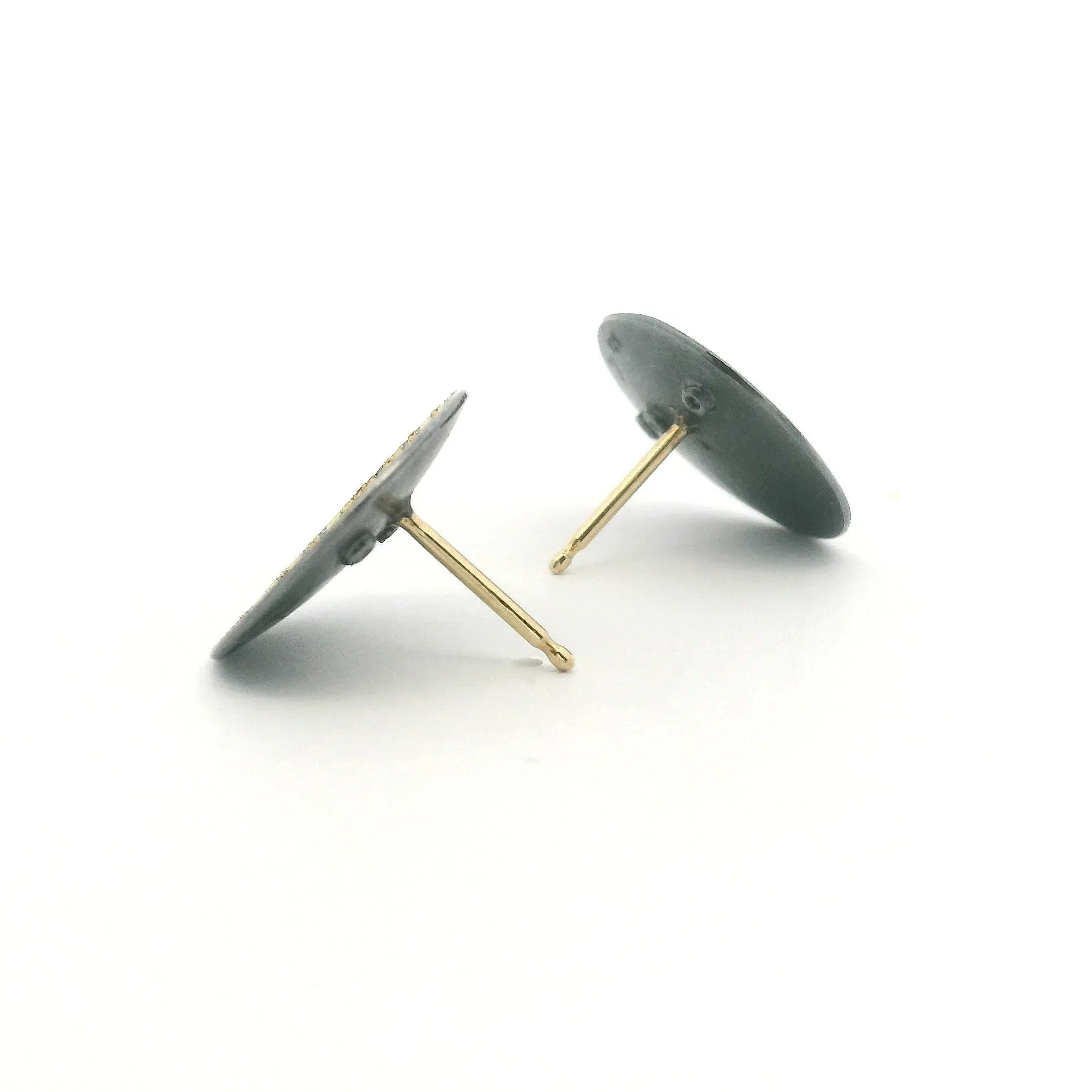 Diamond Yellow Gold, Oxidized Silver and Diamond Discs