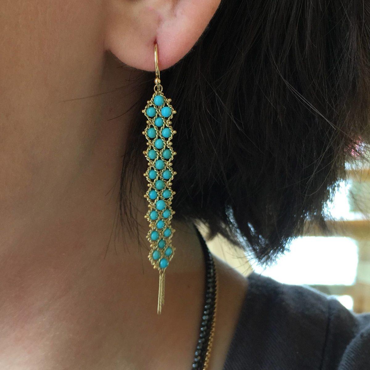 Long Turquoise Textile Earrings