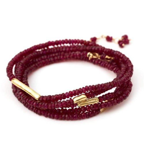 Five Gold Accent Gemstone Wrap - Ruby