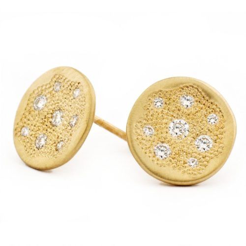 Diamond Paved Stardust Stud Earrings - 18K Yellow Gold