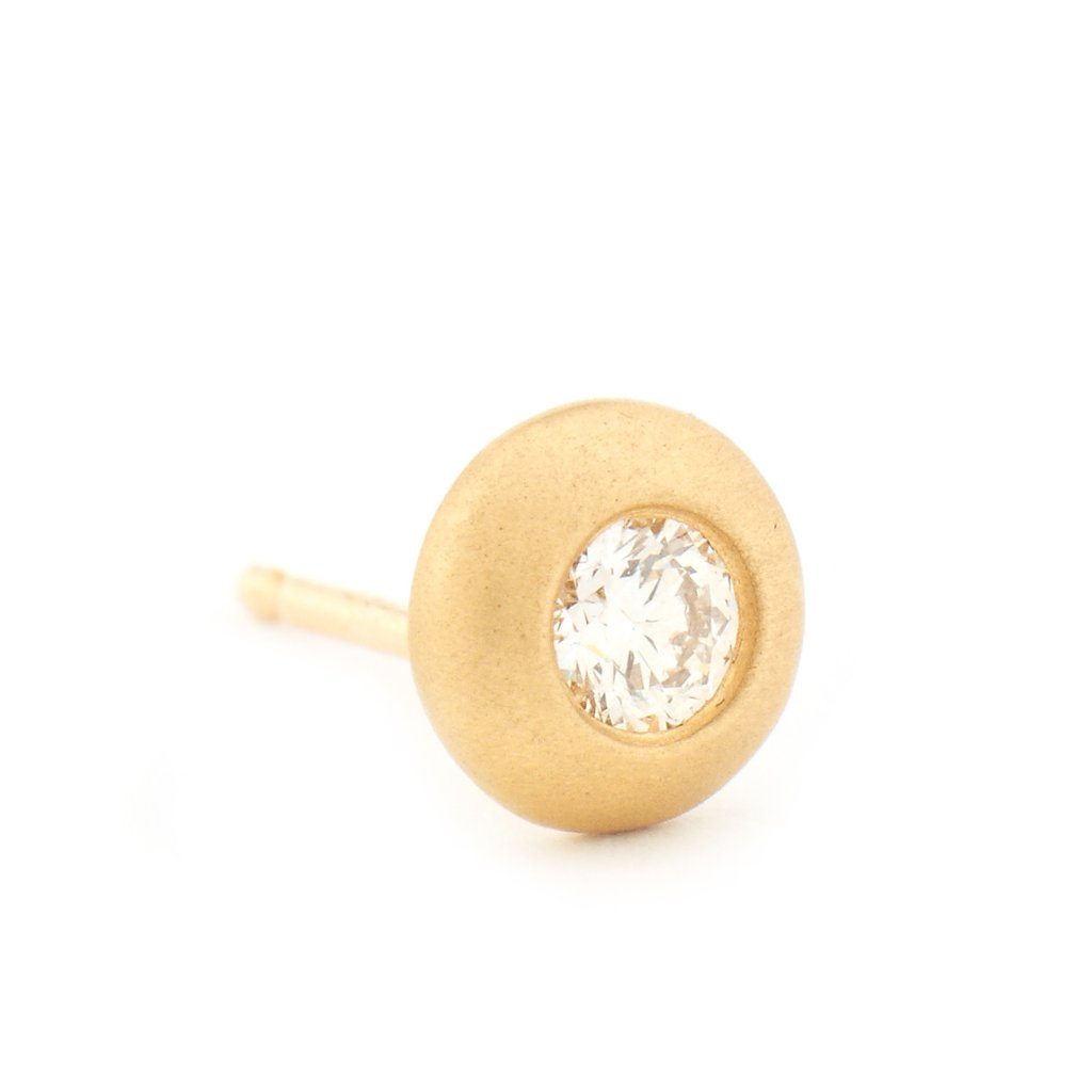 Gold Bezel Diamond Stud Earrings - 18K Yellow Gold