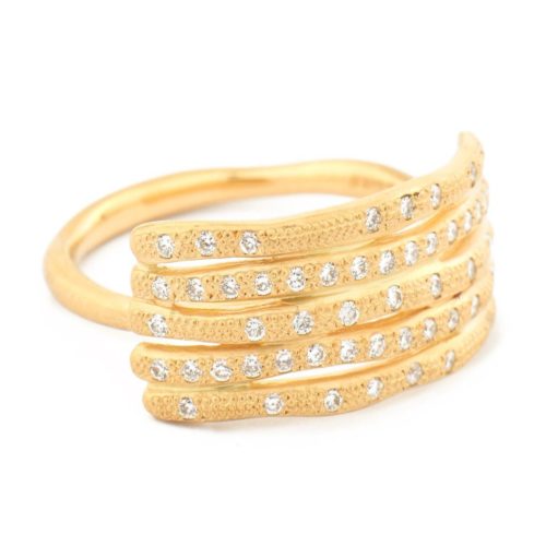 Five Stacked Diamond Bamboo Ring - 18K Yellow Gold