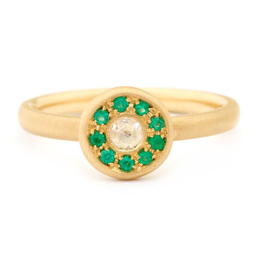 Fresh Rosecut Diamond Emerald Ring - 18K Yellow Gold
