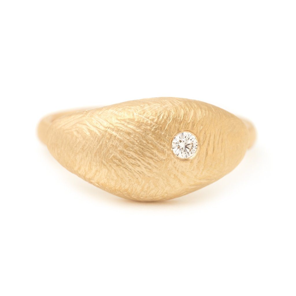 Single Diamond Boulder Ring - 18K Yellow Gold