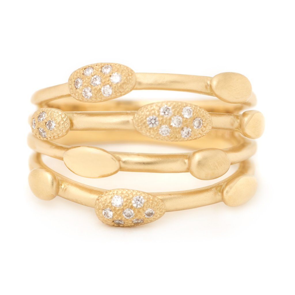 Four Stack Pebble Ring - 18K Yellow Gold