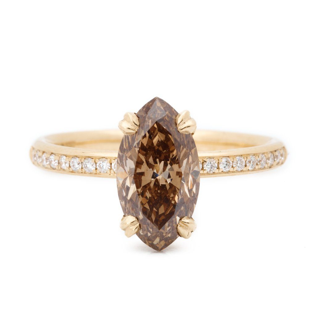 One of a Kind Claw Set Cognac Marquise Ring