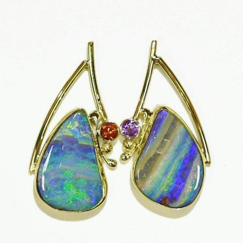 Opal, Amethyst & Hessonite Garnet Earrings